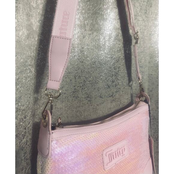 NWT Juicy Couture Blank Canvas Crossbody Purse Bag Lt Pink Iridescent Sequins - Picture 8 of 10